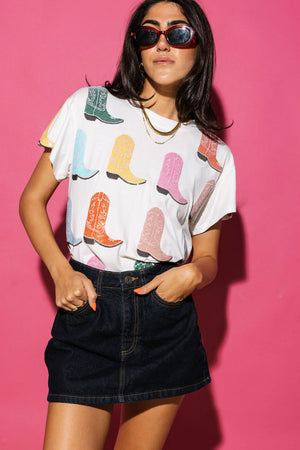 White Multi Cowboy Boots Tee - Eden Lifestyle