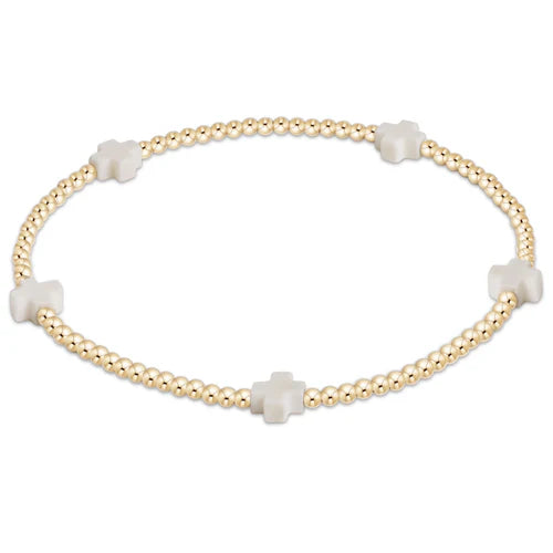 Signature Cross Small Gold Pattern 2mm Bead Bracelet - Eden Lifestyle