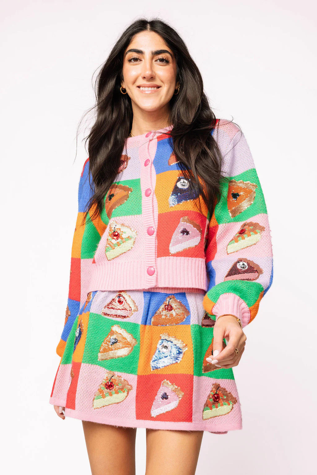 Rainbow Colorblock Piece of Pie Button Up Sweater - Eden Lifestyle