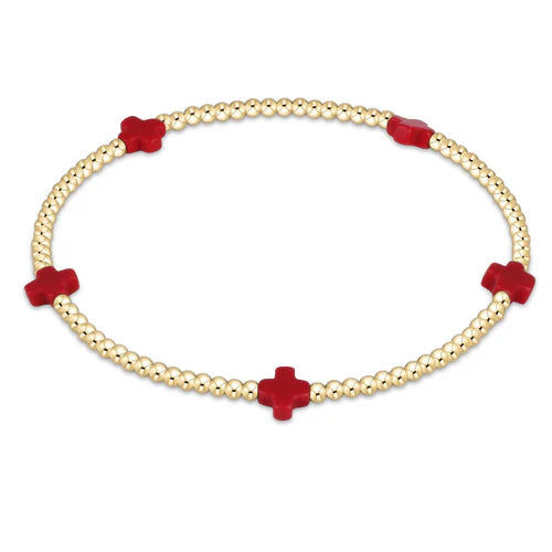 Signature Cross Small Gold Pattern 2mm Bead Bracelet - Eden Lifestyle