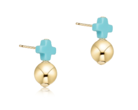 Enewton Signature Cross Small Turquoise Stud Classic Gold - Eden Lifestyle