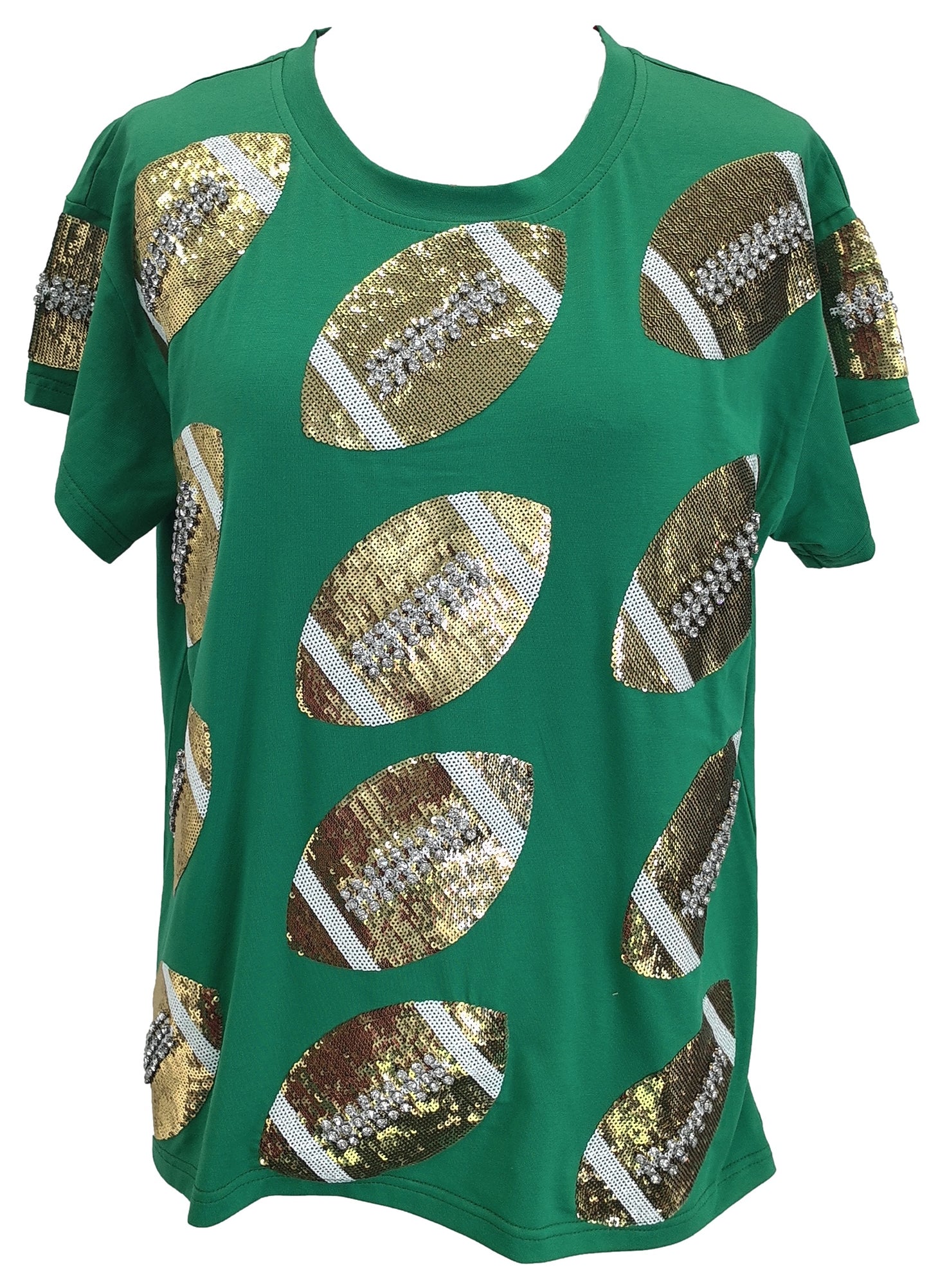 Queen of Sparkles Green & Gold Rhinestone lace Football Tee - Eden Lifestyle