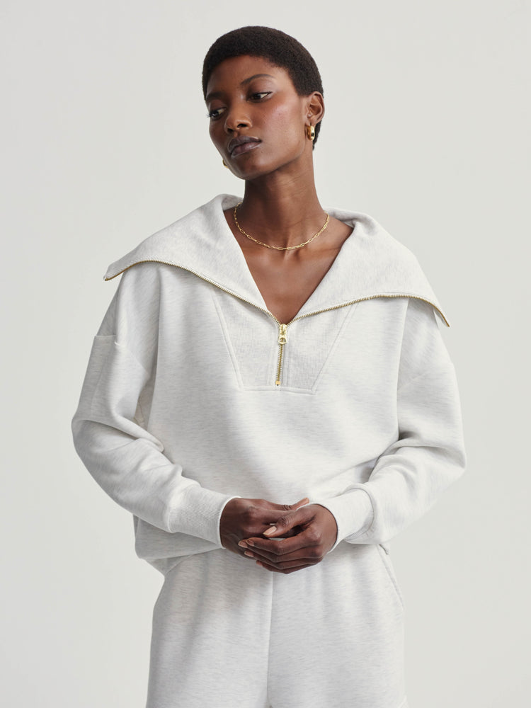 Varley Catherine Half Zip Sweat Ivory Marl - Eden Lifestyle