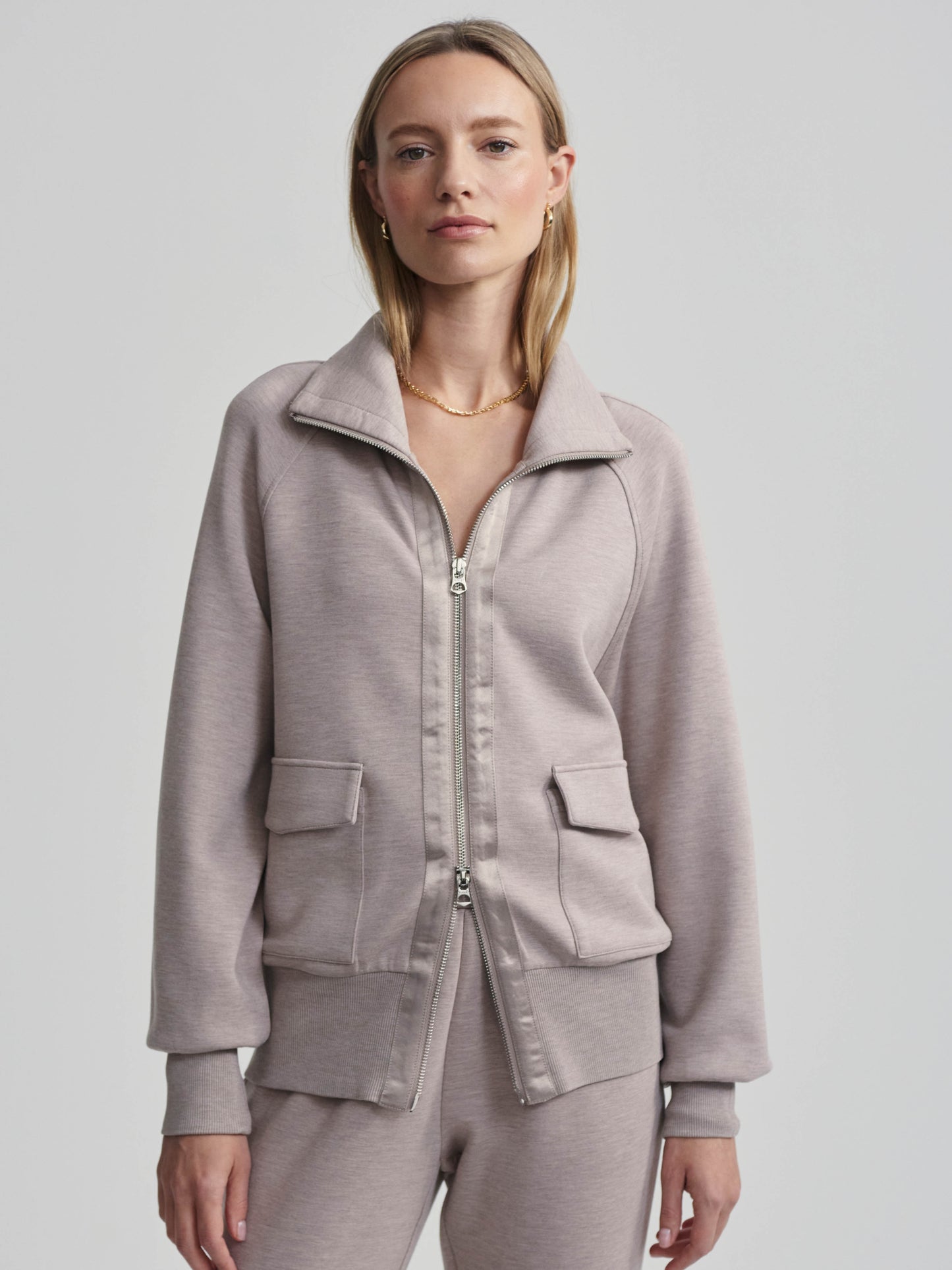 Roxbury Zip-Through Sweat Taupe Marl - Eden Lifestyle