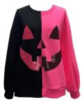 Black & Neon Pink Split Pumpkin Face Sweatshirt - Eden Lifestyle