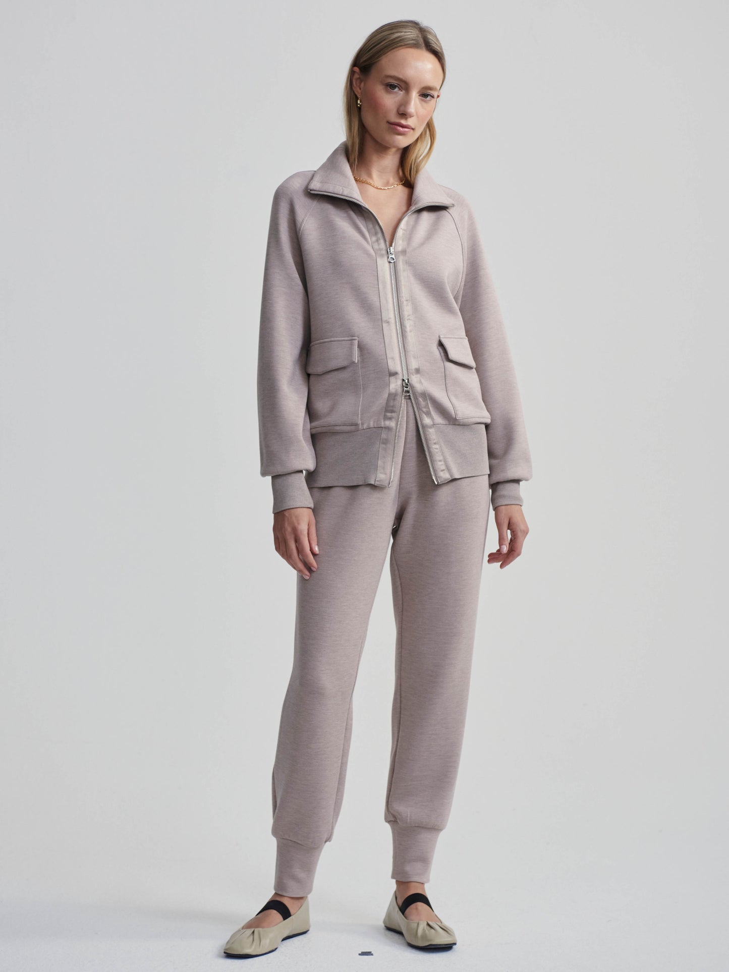 Roxbury Zip-Through Sweat Taupe Marl - Eden Lifestyle