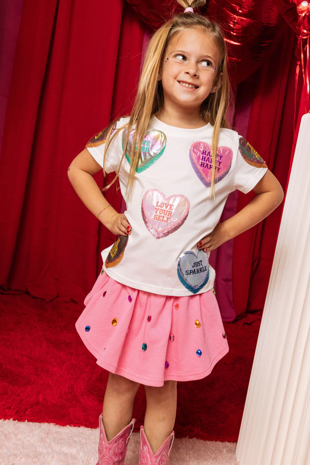 Kids White Positive Candy Hearts Tee - Eden Lifestyle