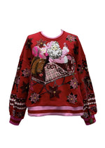 Red & Pink Vintage Poinsettia Santa Sweatshirt - Eden Lifestyle