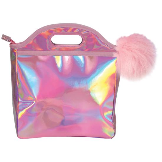 Iscream, Gifts - Kids Misc,  Pink Holographic Lunch Tote with Pom Pom