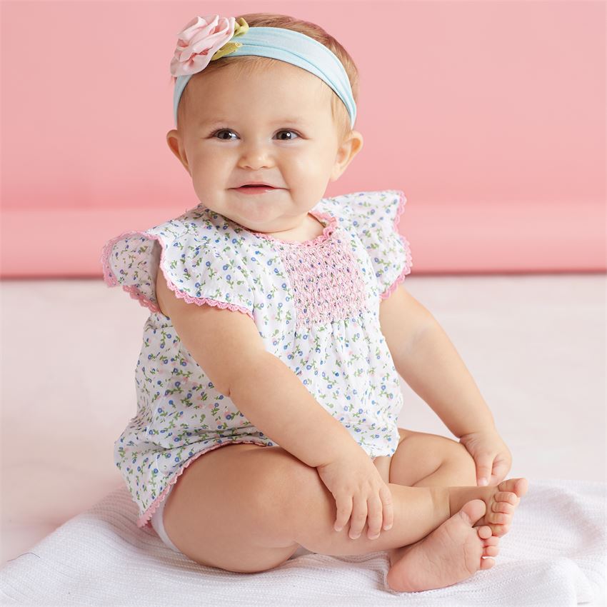 Mud Pie, Baby Girl Apparel - Rompers,  Mudpie Smocked Floral Overlay Crawler