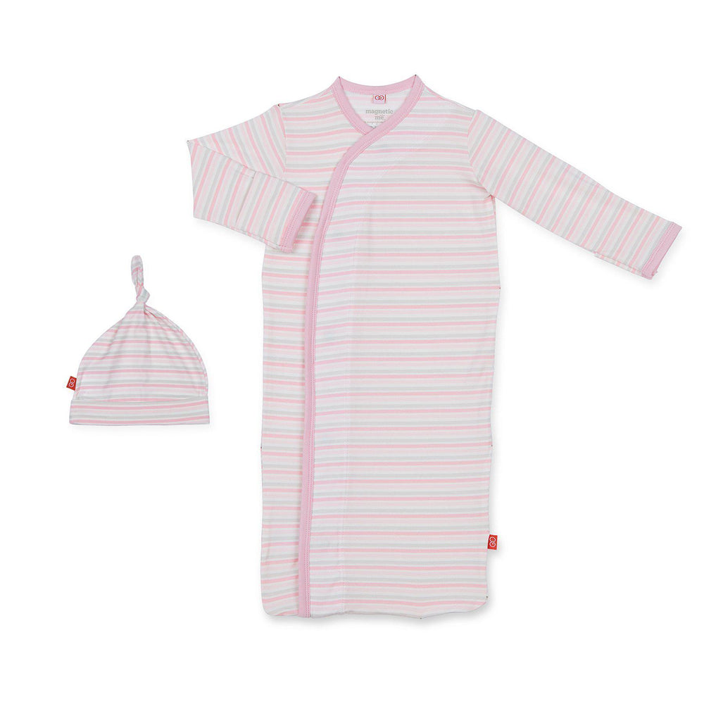 Magnificent Baby, Baby Girl Apparel - Pajamas,  Magnetic Me by Magnificent Baby Pink Stripe Globetrot Modal Magnetic Sack Gown Set