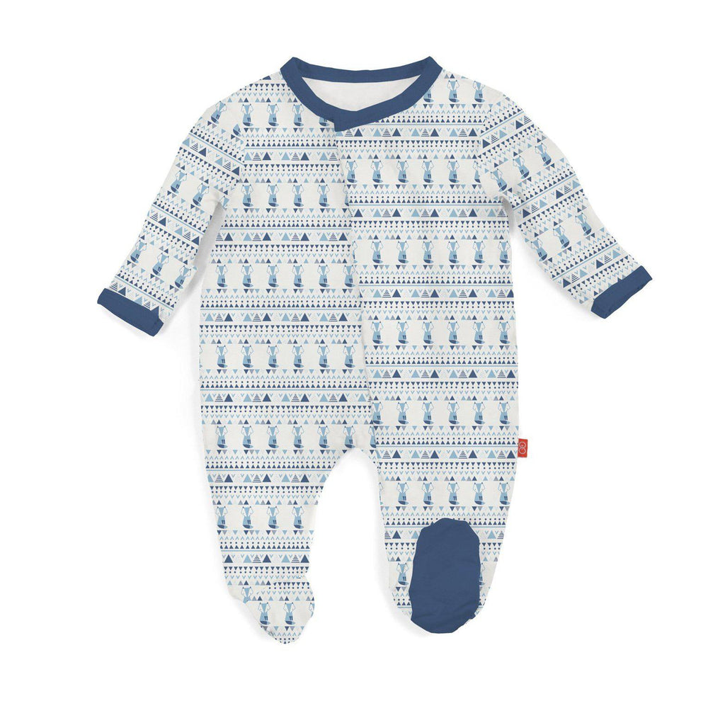 Magnificent Baby, Baby Boy Apparel - One-Pieces,  Magnetic Me by Magnificent Baby Blue Foxy Fair Isle Modal Magnetic Footie