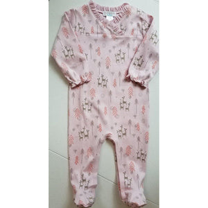 Feather Baby, Baby Girl Apparel - One-Pieces,  Crossover Footie ~ Festive Deer on Soft Pink