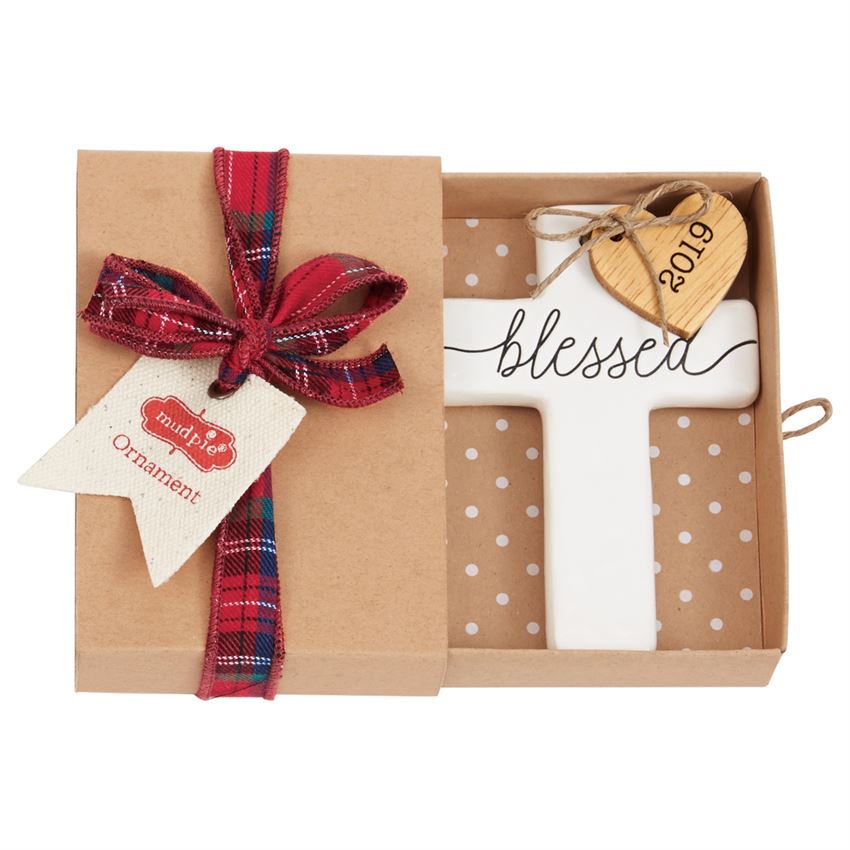 Mud Pie, Home - Decorations,  Mud Pie - Cross 2019 Ceramic Ornament