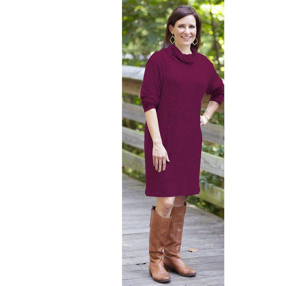 Eden Lifestyle, Women - Dresses,  Cranberry Cowl Neck Dress