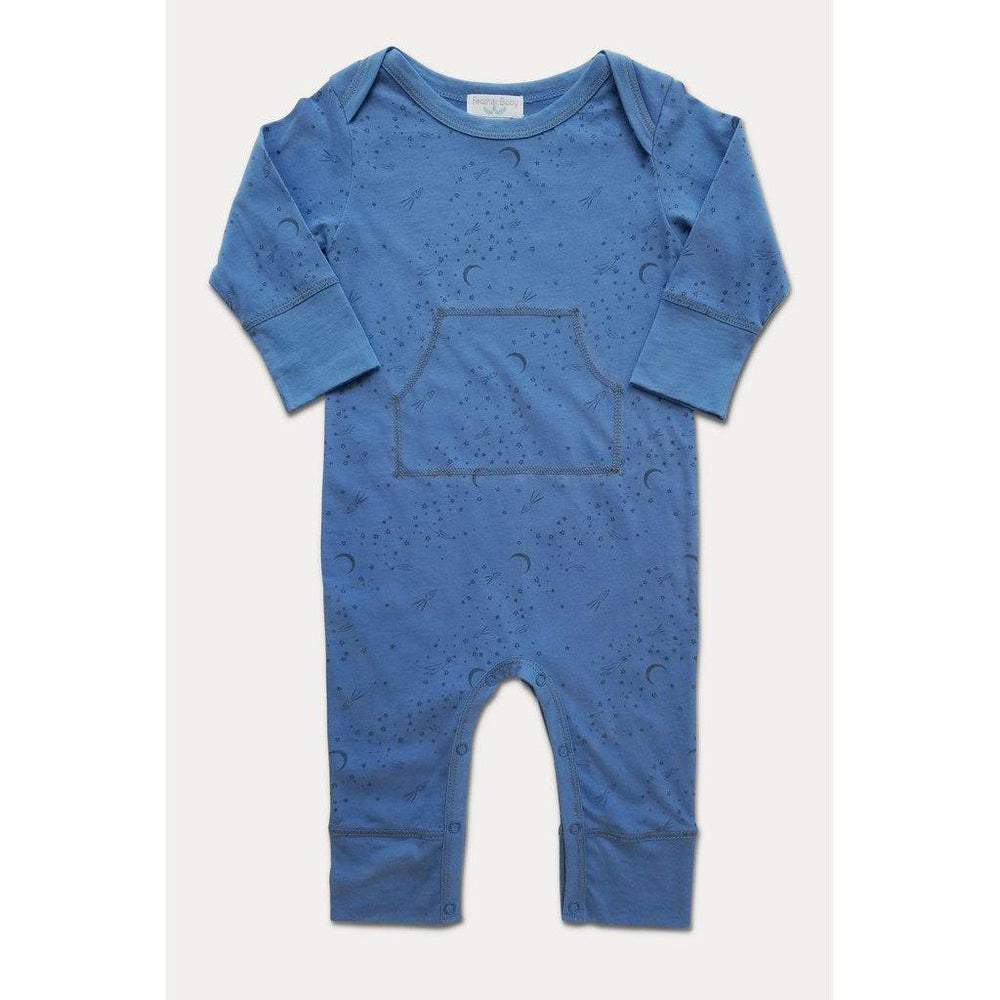 Feather Baby, Baby Boy Apparel - Rompers,  Faux Kangaroo ~ Rocket To The Moon - Black on Blue