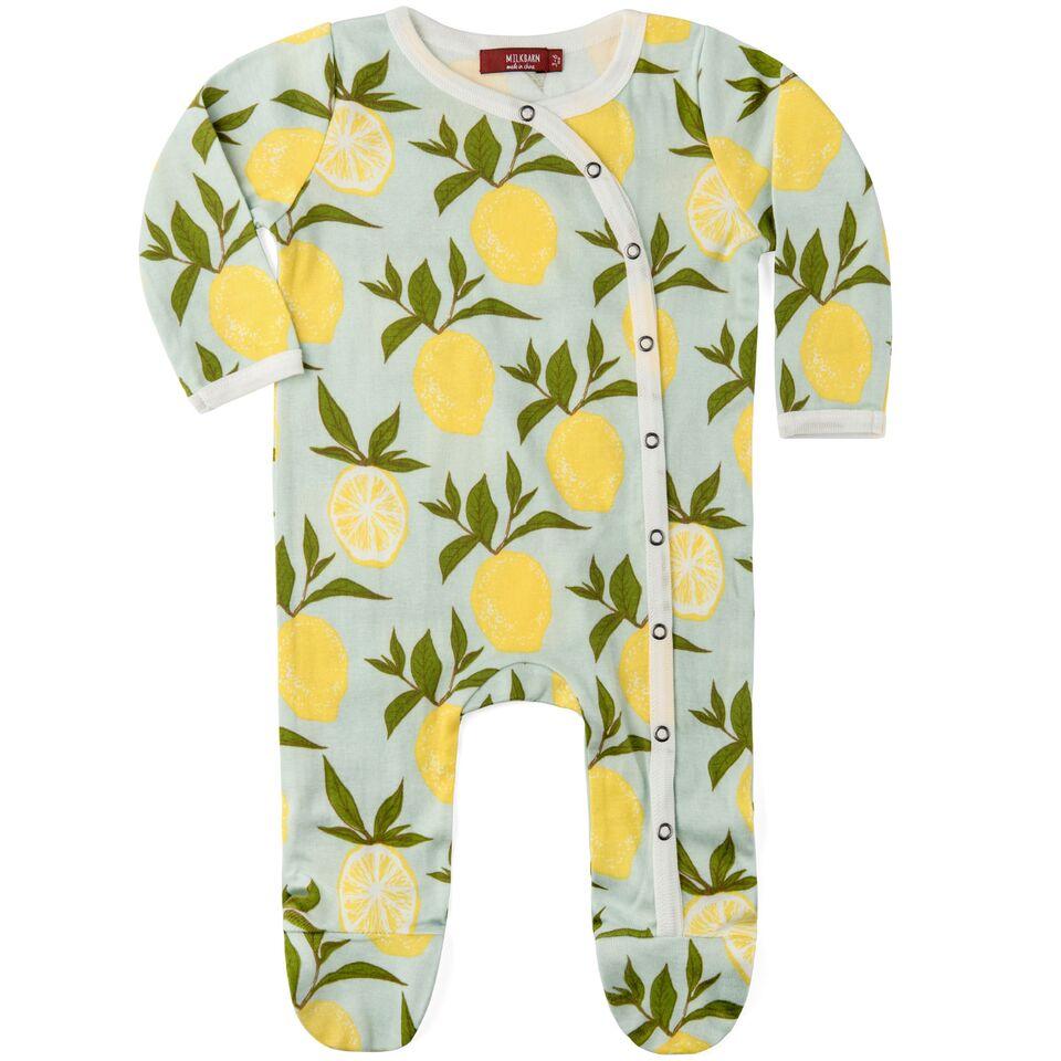 Milkbarn, Baby Girl Apparel - One-Pieces,  Lemon Footed Romper