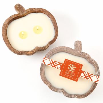 HEIRLOOM PUMPKIN 2 WICK CANDLE IN A WOODEN PUMPKIN BOWL - Eden Lifestyle