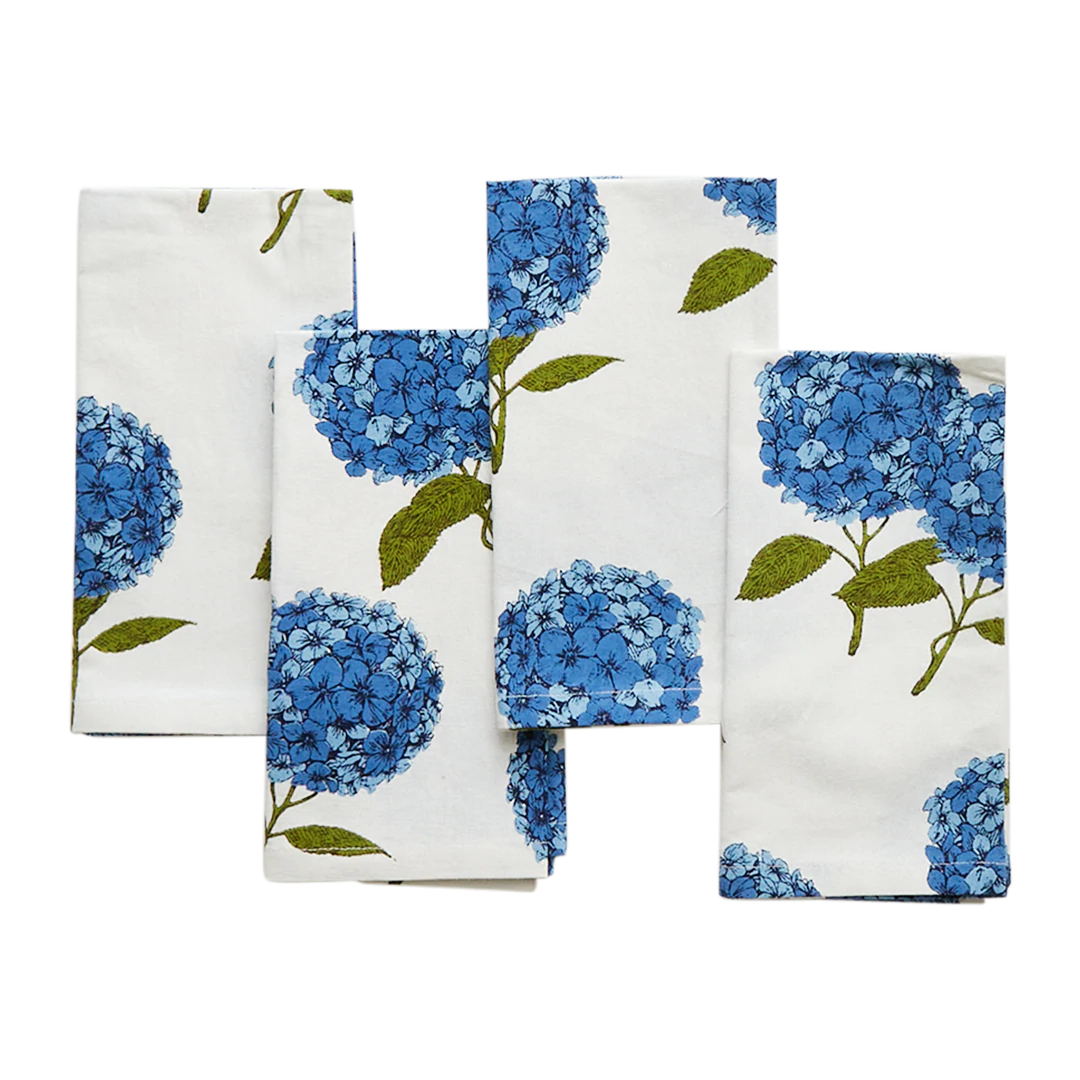 4-Pack Napkin Set - Blue Hydrangeas - Eden Lifestyle