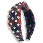 Navy Tartan Headband with Heart Pearls - Eden Lifestyle