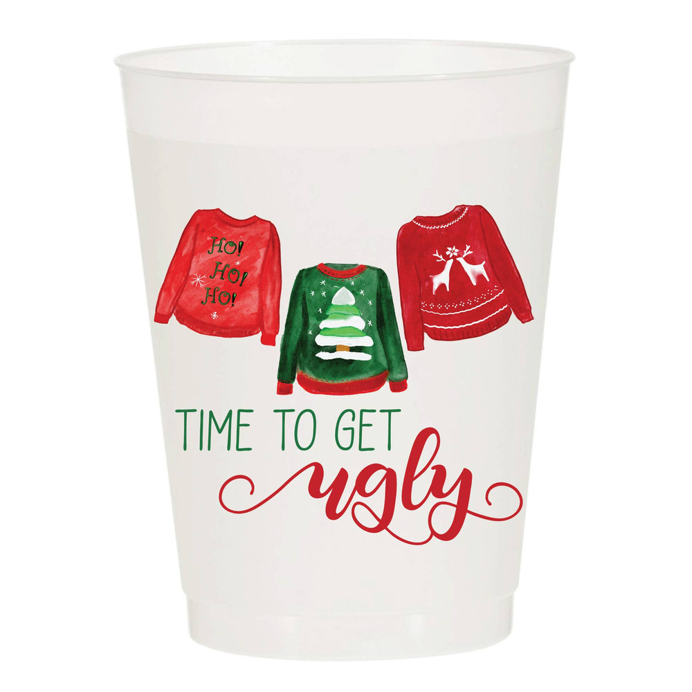 Ugly Sweater Watercolor Reusable Christmas Cups - Set of 10 - Eden Lifestyle