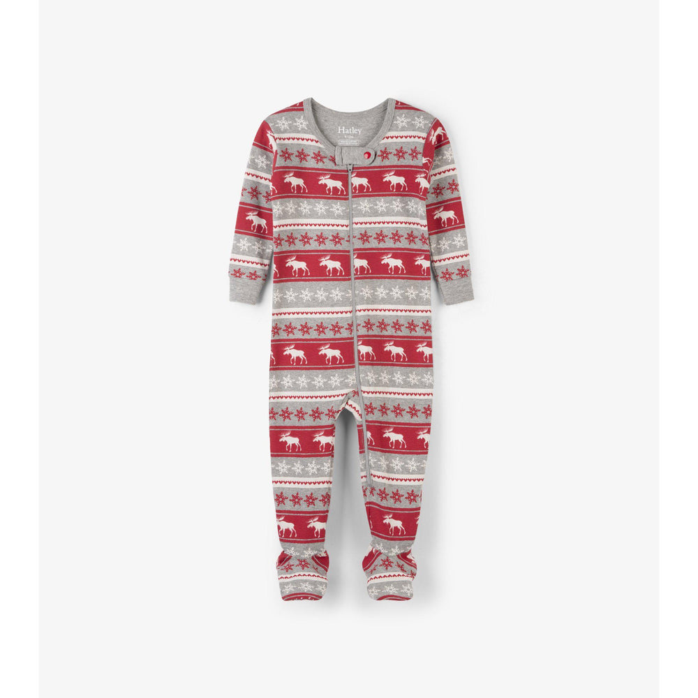 Hatley, Baby Boy Apparel - One-Pieces,  Hatley Fair Isle Moose Organic Cotton Footed