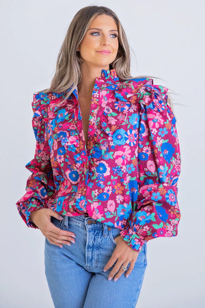 Magenta London Floral Button Top - Eden Lifestyle