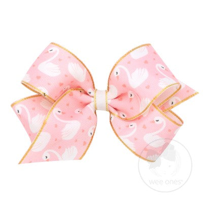 Wee Ones, Accessories - Bows & Headbands,  Wee Ones Medium Metallic Edge Swan Print Bow