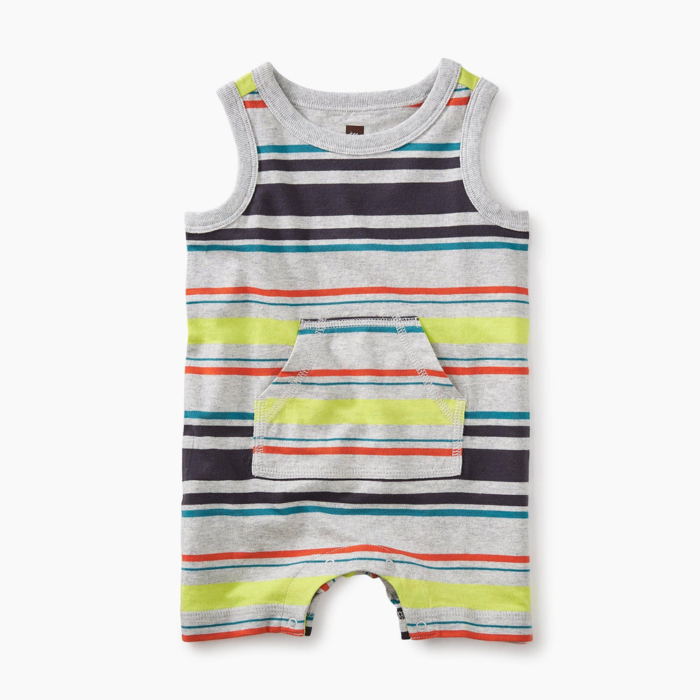 Tea Collection, Baby Boy Apparel - Rompers,  Tank Romper - Light Gray Heather