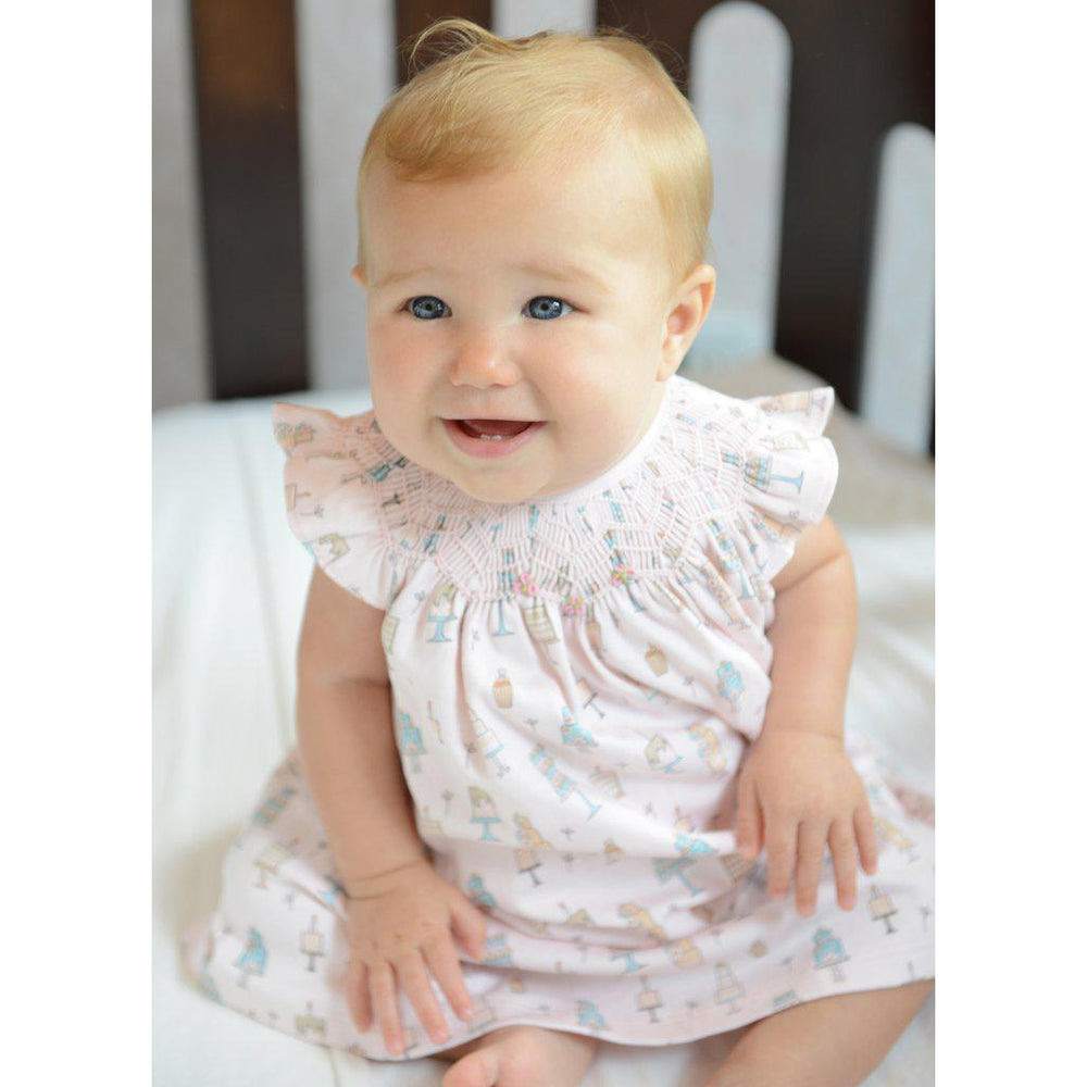 Feather Baby, Baby Girl Apparel - Dresses,  Hand-Smocked Knit Dress - Birthday Treat