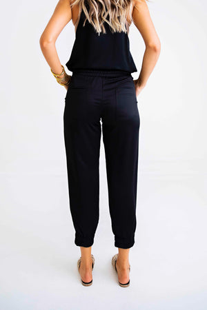 Karlie, Women - Loungewear,  Black Satin Jogger