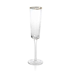 Aperitivo Triangular Stemware Champagne Glass - Clear w/ Gold Rim - Eden Lifestyle