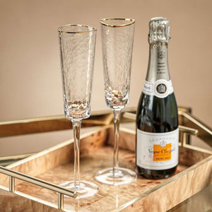 Aperitivo Triangular Stemware Champagne Glass - Clear w/ Gold Rim - Eden Lifestyle