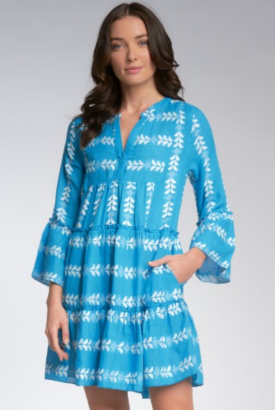 Elan International, Women - Dresses,  Aqua Embroidered Arrow Print Dress