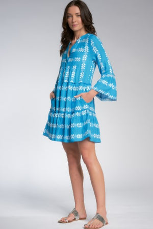 Elan International, Women - Dresses,  Aqua Embroidered Arrow Print Dress