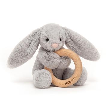 Jellycat, Gifts - Toys,  Jellycat - Bashful Grey Bunny Wooden Ring Toy