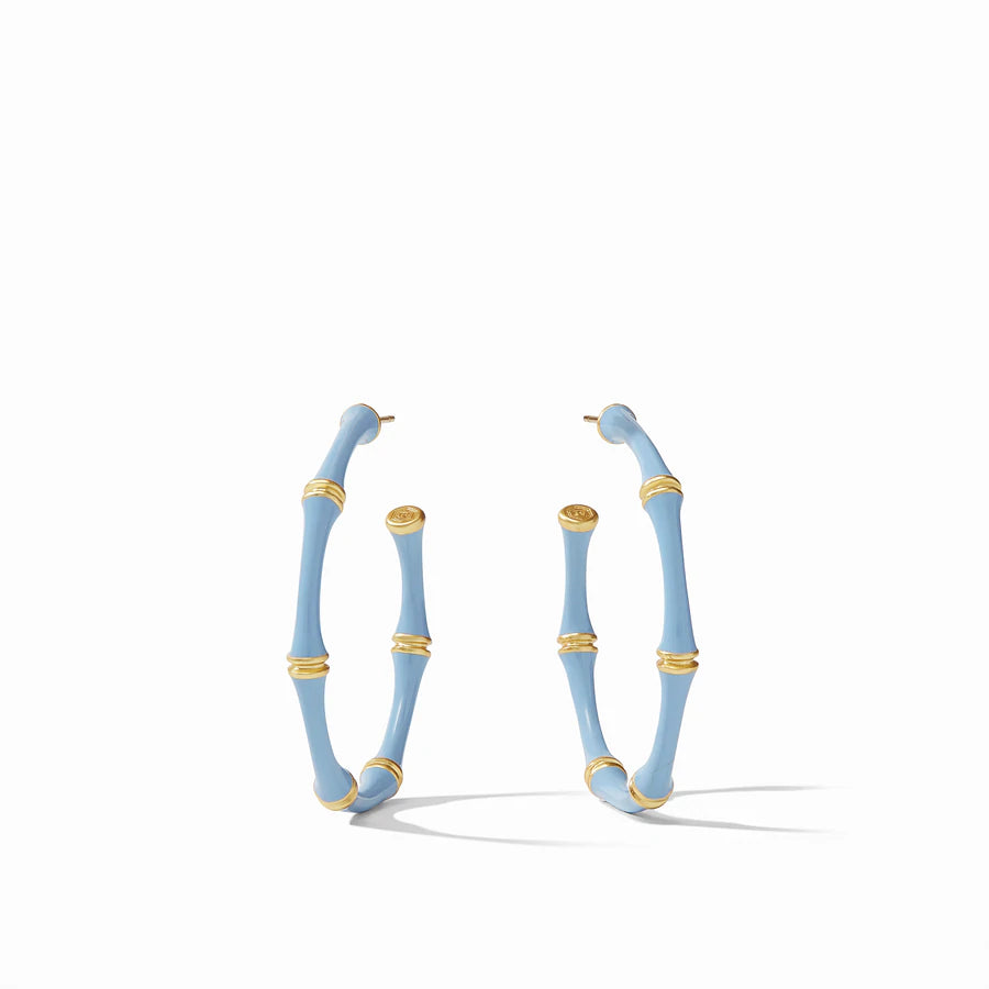 Julie Vos Bamboo Hoop Gold Chalcedony Blue Enamel - Eden Lifestyle