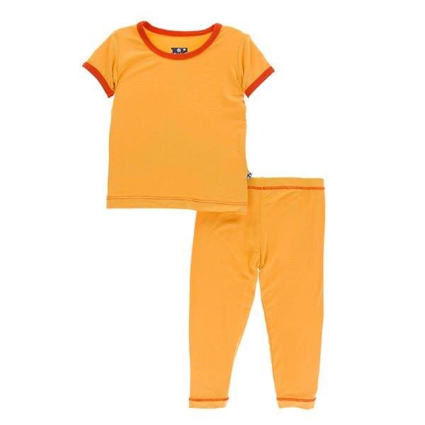 KicKee Pants, Girl - Pajamas,  Basic Short Sleeve Pajama Set in Marigold with Poppy
