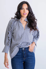 Black Check Ruffle Sleeve Top - Eden Lifestyle