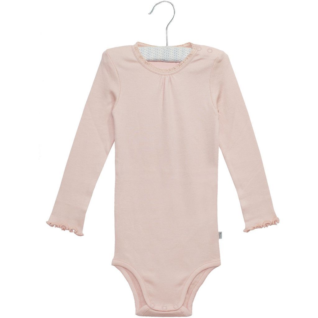 Wheat, Baby Girl Apparel - One-Pieces,  Wheat Rib Lace Long Sleeve Bodysuit Onesie - Powder