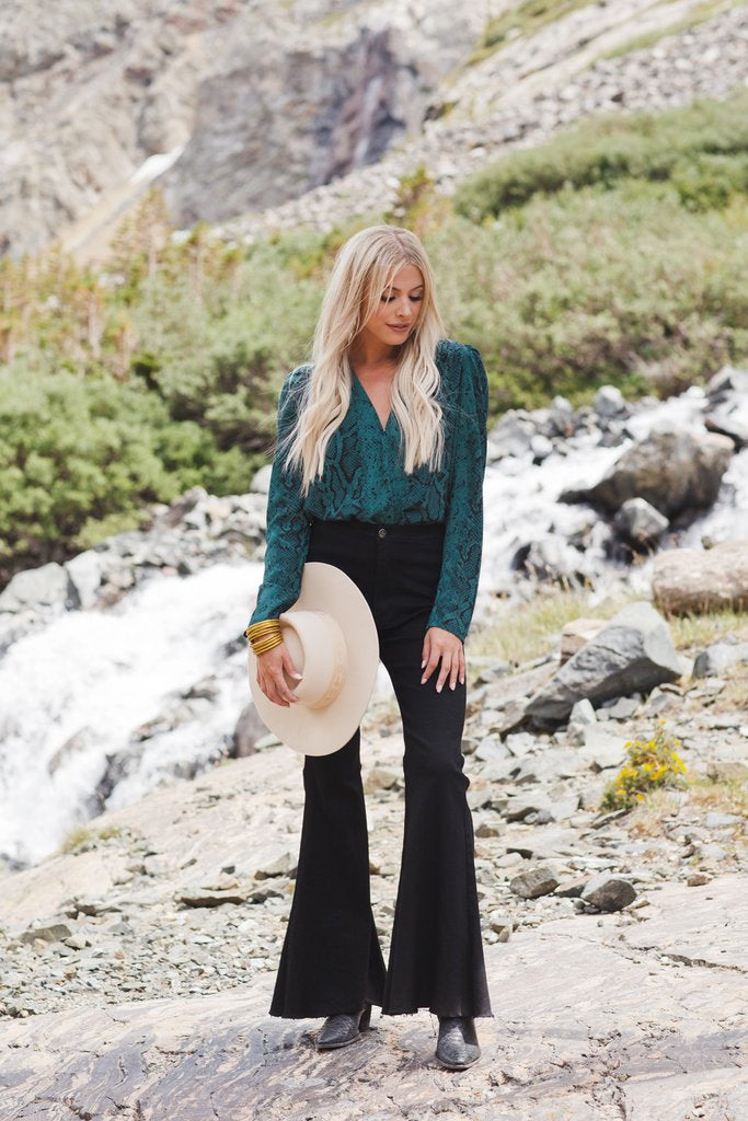 Buddy Love, Women - Shirts & Tops,  Buddy Love Melissa Surplice Neck Long Sleeve Bodysuit - Forest Green