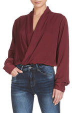 Elan International, Women - Shirts & Tops,  Burgundy Long Sleeve Bodysuit