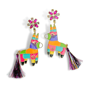 Burro Pinata Earrings with Metallic Tassel Tail - Eden Lifestyle