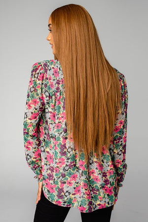 EVERLY LONG SLEEVE BUTTON UP BLOUSE - BLOOMS - Eden Lifestyle