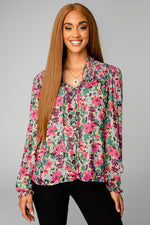 EVERLY LONG SLEEVE BUTTON UP BLOUSE - BLOOMS - Eden Lifestyle