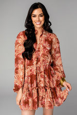 GRACE LONG SLEEVE SHORT DRESS - MAPLE SUGAR - Eden Lifestyle