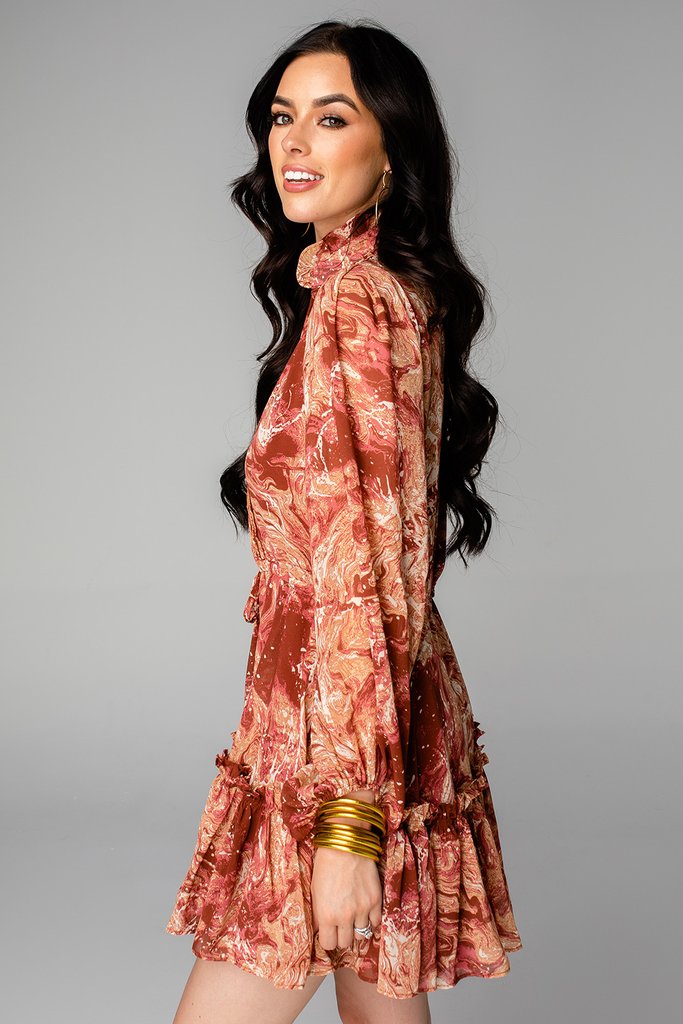 GRACE LONG SLEEVE SHORT DRESS - MAPLE SUGAR - Eden Lifestyle