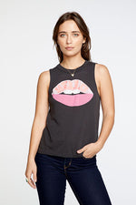 Chaser, Women - Shirts & Tops,  Chaser Hello Lips Muscle Tee