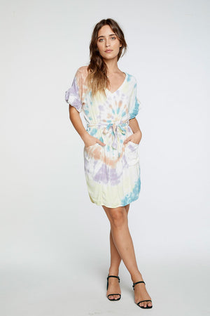 Chaser, Women - Dresses,  Chaser Heirloom Wovens Tie Waist Hi Lo Mini Dress in Tie Dye