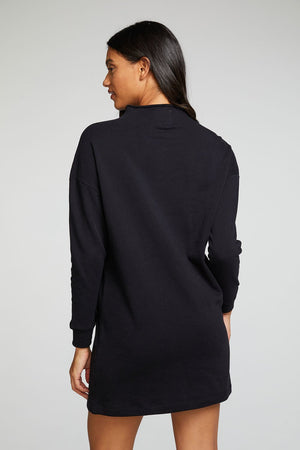 Chaser COTTON FLEECE LONG SLEEVE DROP SHOULDER MOCK NECK MINI DRESS - Eden Lifestyle